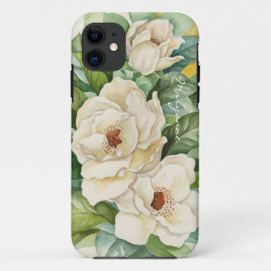 Vintage Floral Magnolia White Add Name Watercolor Case-Mate iPhone Case