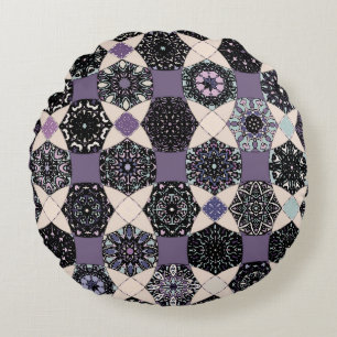 Vintage Floral Mandala: Colourful Seamless Round Cushion
