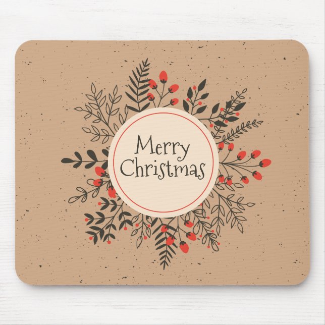 Vintage Floral Merry Christmas | Mousepad (Front)