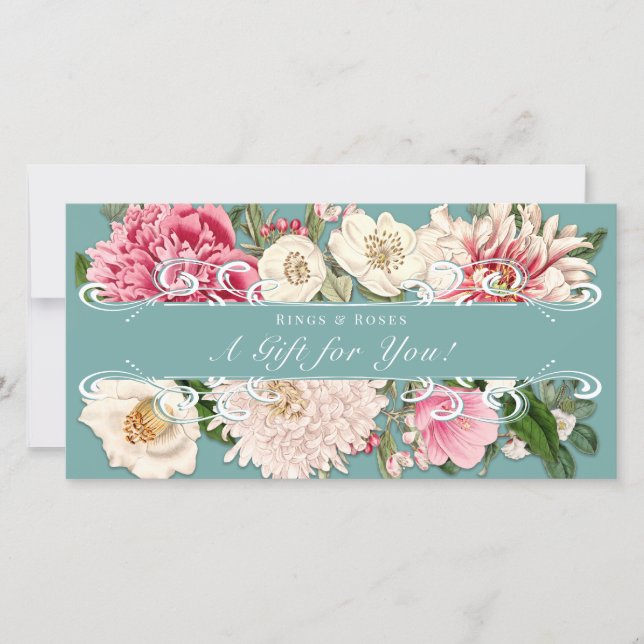 Vintage Floral Mint Custom Girly Gift Certificate  (Front)