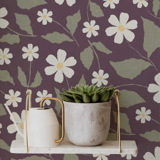 Vintage Floral Modern Cottage Sage & Plum Wallpaper
