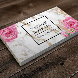 Vintage Floral Modern Gold Marble Makeup Artist Business Card