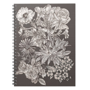 Vintage Floral Modern Ivory & Grey Botanical Spiral Notebook