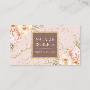 Vintage Floral Modern Marble Makeup Artist Salon Business Card