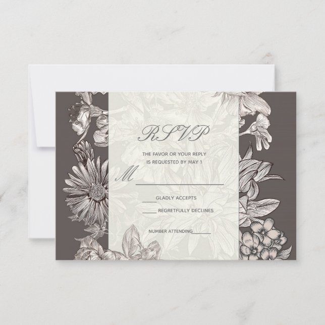 Vintage Floral Modern Wedding RSVP Reply Card (Front)