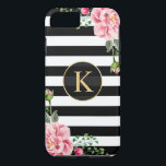 Vintage Floral Monogram Black White Striped Case-Mate iPhone Case<br><div class="desc">Decorate your iPhone in Style with this Personalised "Vintage Floral Monogram Black White Striped" unique case! You can customise it with your name or text on this design. If you need further customisation, please click the "Customise it" button and use our design tool to resize, rotate, change colours, add text...</div>