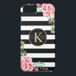 Vintage Floral Monogram Black White Striped Case-Mate iPhone Case<br><div class="desc">Decorate your iPhone in Style with this Personalised "Vintage Floral Monogram Black White Striped" unique case! You can customise it with your name or text on this design. If you need further customisation, please click the "Customise it" button and use our design tool to resize, rotate, change colours, add text...</div>