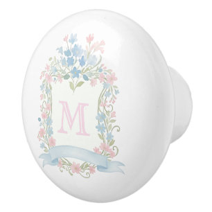 Vintage Floral Monogram Ceramic Pull