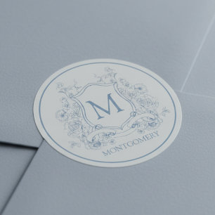 Vintage Floral Monogram Classic Round Sticker