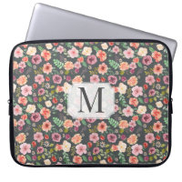 Vintage Floral⎥ Monogram Computer Sleeve