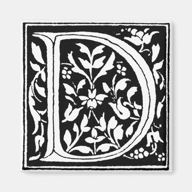 Vintage Floral Monogram 'D' Magnet (Front)
