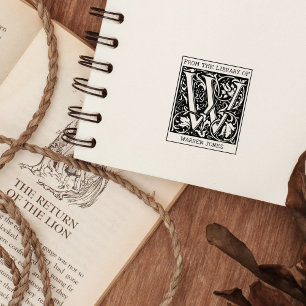 Vintage Floral Monogram Letter W From the Library  Rubber Stamp