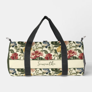 Vintage Floral Monogram Name Duffle Bag