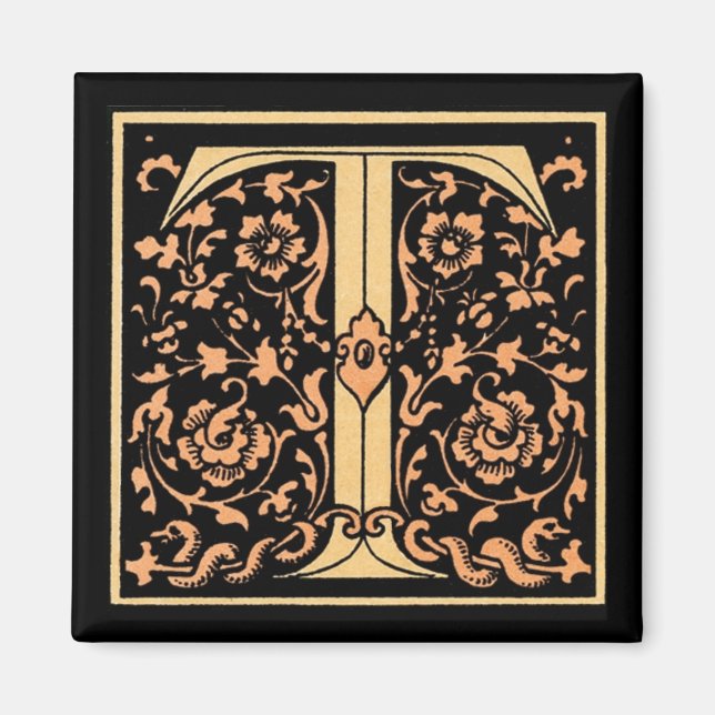 Vintage Floral Monogram ‘T’ Magnet (Front)