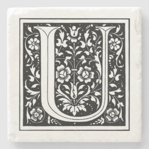 Vintage Floral Monogram ‘U’ Stone Coaster