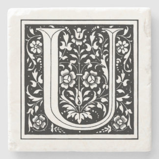 Vintage Floral Monogram ‘U’ Stone Coaster