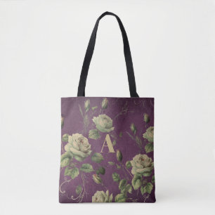 Vintage Floral Monogrammed Tote Bag