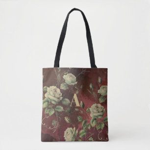 Vintage Floral Monogrammed Tote Bag