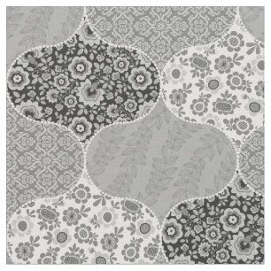 Vintage Floral Moroccan Pattern Black and Grey Fabric