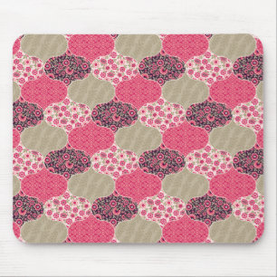 Vintage Floral Moroccan Pattern Pink Mouse Pad