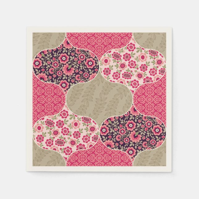Vintage Floral Moroccan Pattern Pink Napkin (Front)