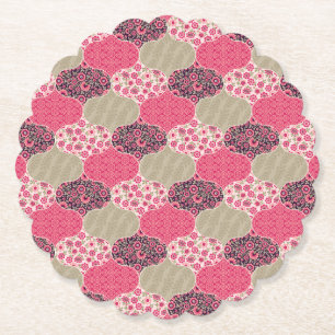 Vintage Floral Moroccan Pattern Pink Paper Coaster