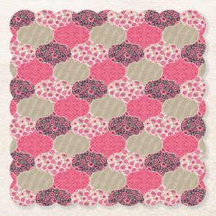 Vintage Floral Moroccan Pattern Pink Paper Coaster