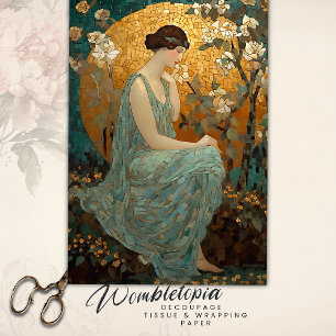 Vintage Floral Mosaic Moonlit Gold Lady Decoupage Tissue Paper