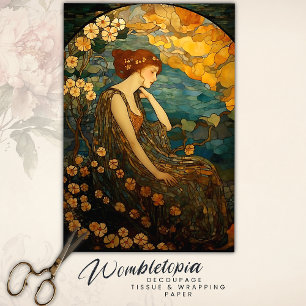 Vintage Floral Mosaic Moonlit Gold Lady Decoupage Tissue Paper