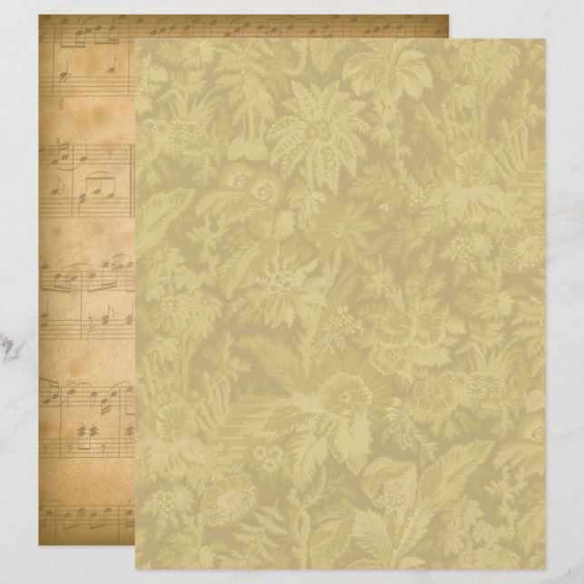 Vintage Floral/Music Scrapbook Paper - Marple Hall (Front/Back)