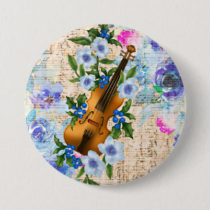 Vintage Floral Music Violin 7.5 Cm Round Badge