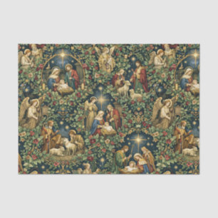 Vintage Floral Nativity on Midnight Blue Tissue Paper