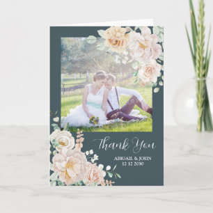 Vintage Floral Navy Blue Wedding Thank You Photo