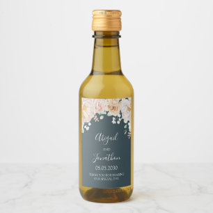 Vintage Floral Navy Blue Wedding Wine Label