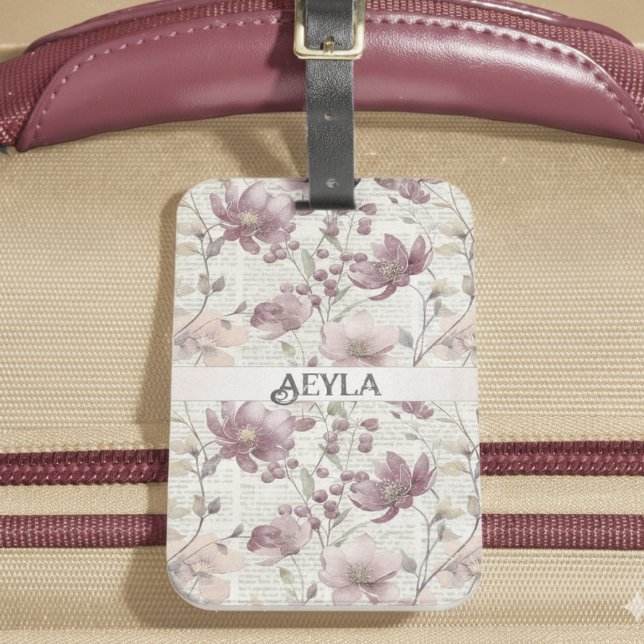 Vintage Floral Newspaper Pattern Luggage Tag (Creator Uploaded)