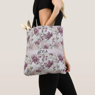 Vintage Floral Newspaper Pattern Tote Bag