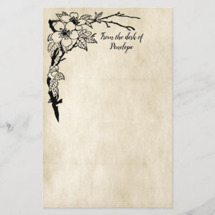 Vintage Floral Old Parchment Add Your Name Stationery