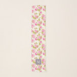 Vintage Floral Old Pink Roses Monogram Long Scarf<br><div class="desc">Classic floral pattern of old roses on bistre background. Very classy vintage graphics with personalised monogram into a pastel grey square shape on customisable Long Oblong Rectangle Chiffon Scarf (10" x 45"). You can easily change monogram (font, size, colour and position), size and position of the design. Matching bag, luggage,...</div>
