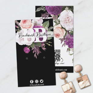 Vintage Floral on Black Earring Jewellery QR Code Business Card