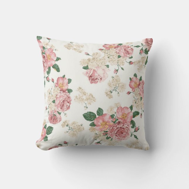 Vintage Floral on White Cushion (Front)