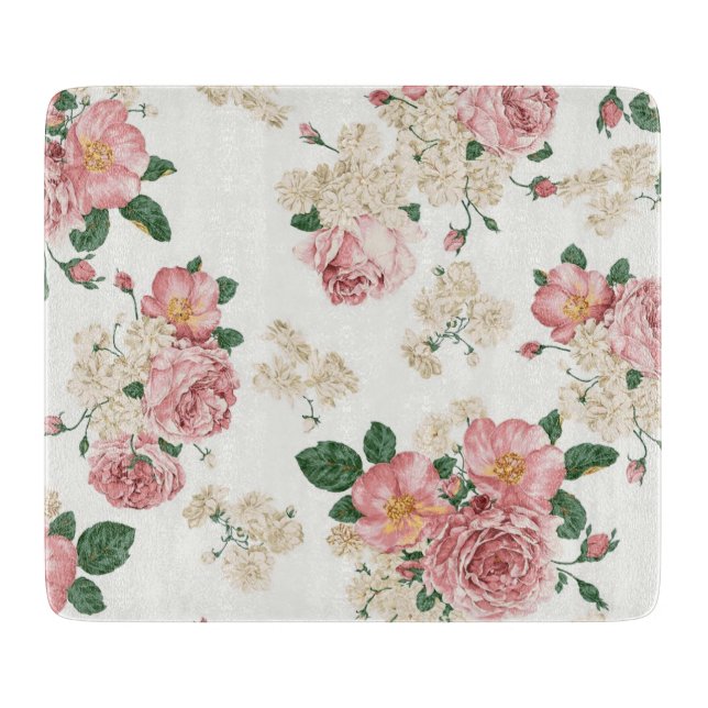 Vintage Floral on White Cutting Board (Front)