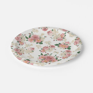 Vintage Floral on White Paper Plate