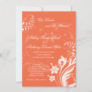 Vintage Floral Orange and White Wedding Invitation