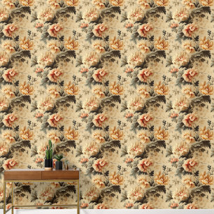 Vintage Floral Orange Peony Wallpaper