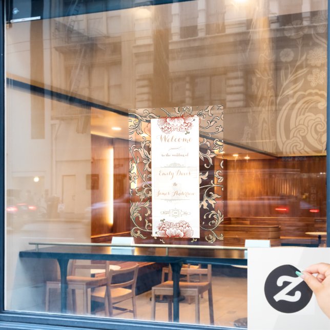 Vintage Floral Ornament Wedding Retractable Banner (Cafe Window)