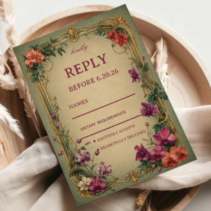 Vintage Floral Ornamental Elegant RSVP Card