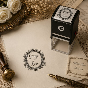 Vintage Floral Oval Wedding Self-inking Stamp