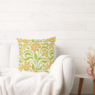 Vintage Floral Paisley Pattern Orange Green Bota Cushion