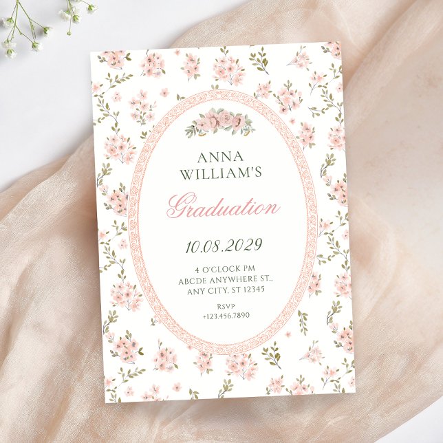 Vintage floral pastel graduation invitation (Creator Uploaded)