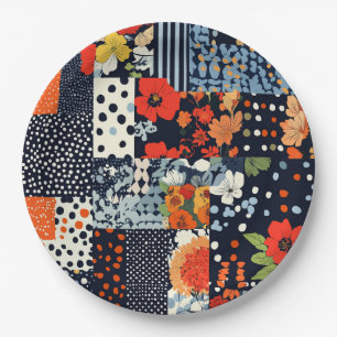 Vintage Floral Patchwork Pattern (3) Paper Plate
